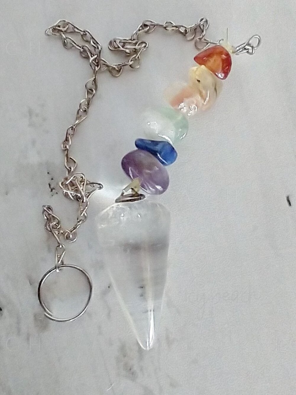 Clear Quartz Chakra Pendulum Handmade Teardrop & Mini Stones Dowsing Meditation